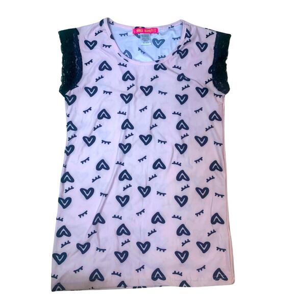 Cute Pink Black Heart Lace Shorts and Sleeveless Top Pajamas Set Pjs Size Small - Picture 4 of 11